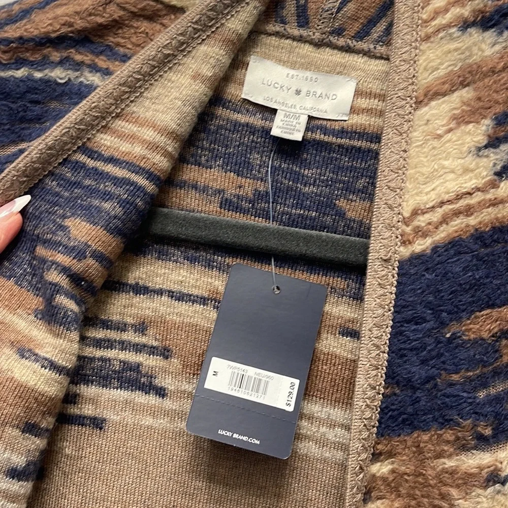 Lucky Brand Western Poncho/Cardigan Tan/Blue Medium - Picture 2 of 4